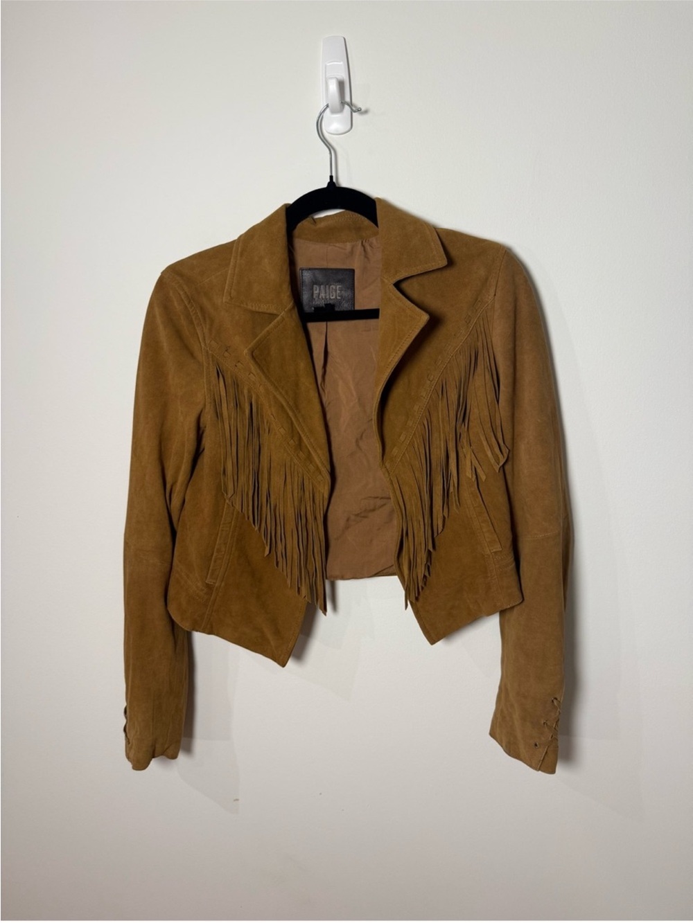 PAIGE Tan Suede Fringe Crop Jacket